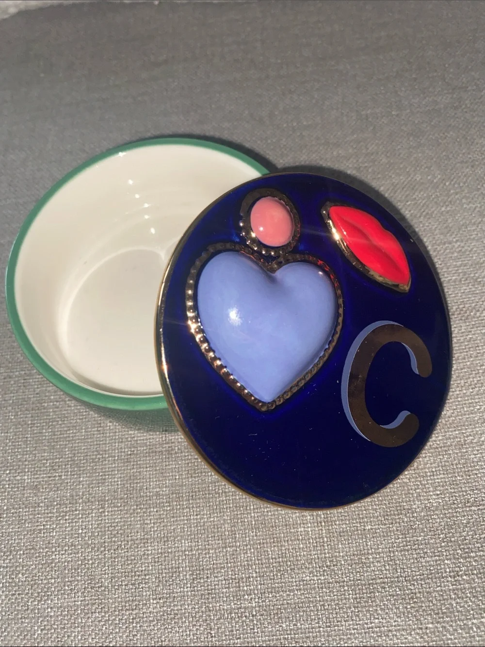 Anthropologie Trinket dish box letter initial C Lips Heart